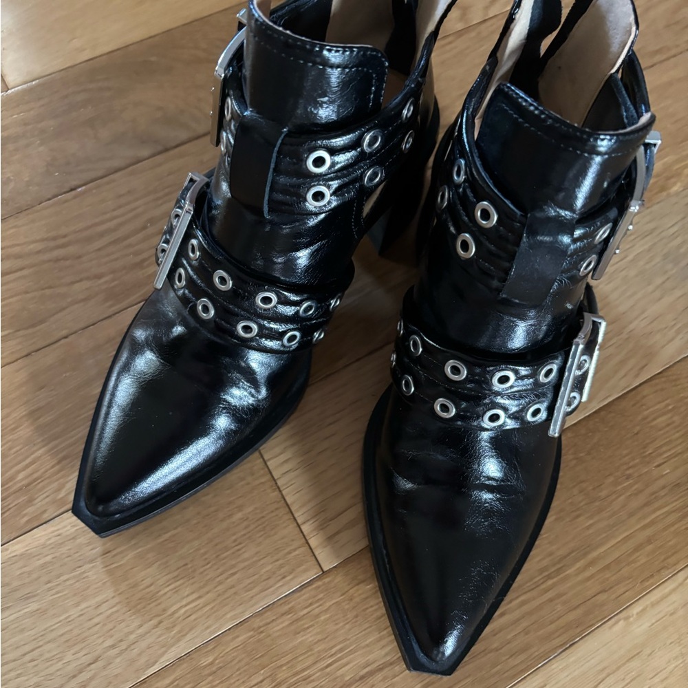 Steve Madden Black Ankle Boots with Silver Stud Accents